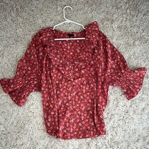 Ann Taylor Red and Pink Blouse with Elegant Design
